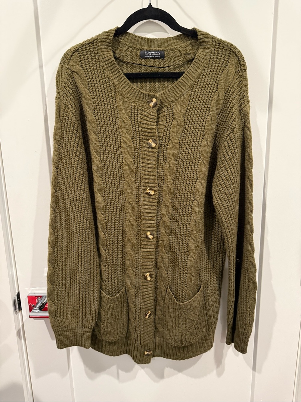 BloomChic Olive Green Cable Knit Chunky Button-Front Cardigan